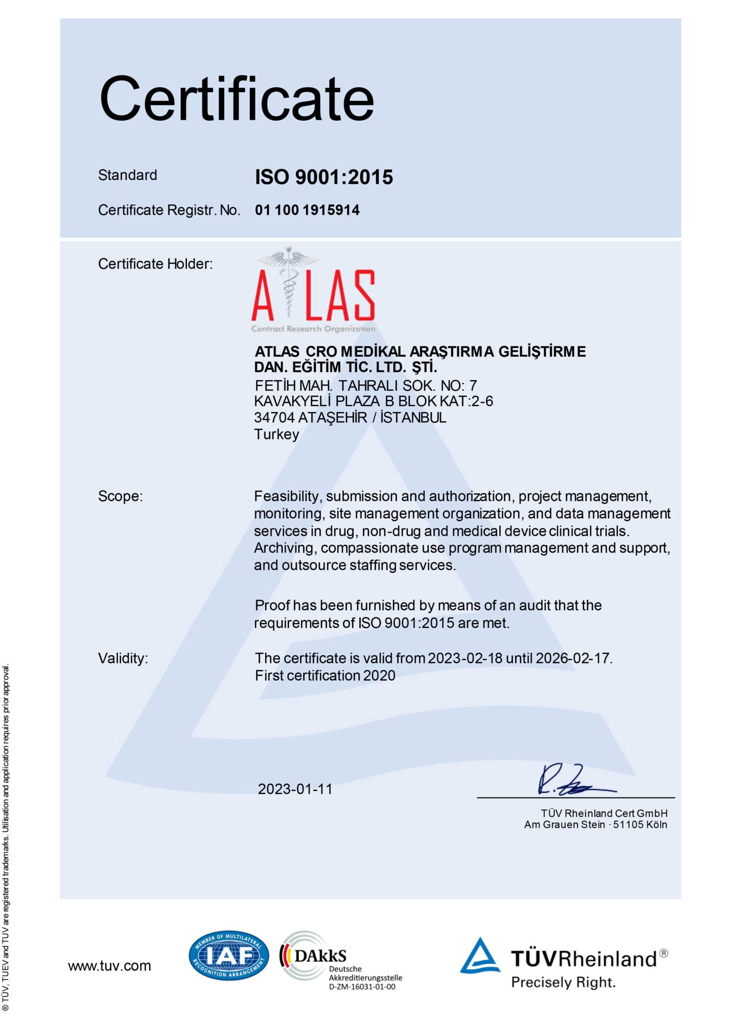 OUR QUALITY CERTIFICATE - Atlas - a pratia brand